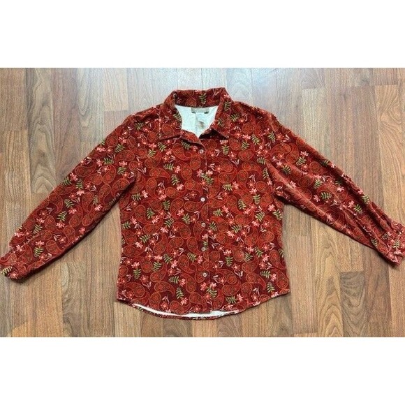 Territory Ahead Long Sleeve Cotton Velvet Floral‎ Blouse Button Shirt Womens SML - Picture 1 of 9